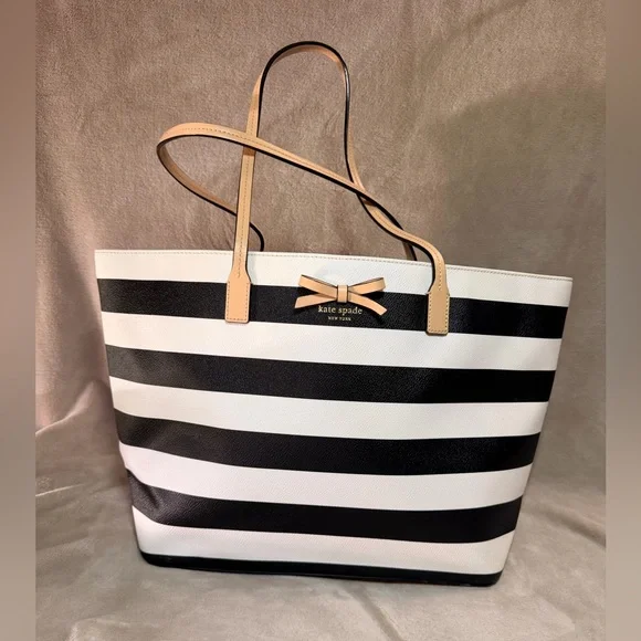 NWOT Kate Spade Boutique Striped Saffiano Leather Bow Tote Authentic Retail Line - Picture 1 of 8
